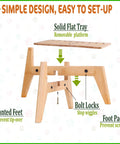 Top Shelf Bamboo Dog Food And Water Dispenser Stand For Medium Dogs Adjustable Pet Feeder Rack with solid tray and slanted feet.