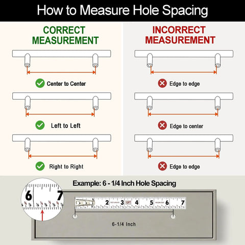 How to measure hole spacing for Real Deal 5 Pack Solid Brass Cabinet Pulls featuring a stunning brushed gold finish.