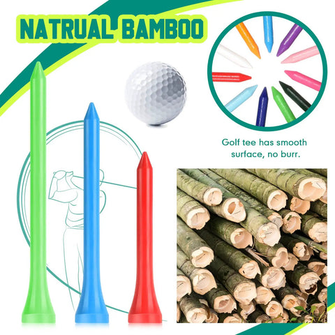 600 Piece Bulk Wooden Golf Tees Set In Bright Multicolor, 3 Sizes including bamboo materials and smooth surface.