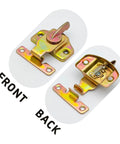 Heavy Duty Metal Table Locks Built Tough Align N Lock Furniture Connectors With Included Mounting Screws Premium Gold Finish, shown from front and back.