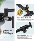 Oil Rubbed Bronze Pot Filler Faucet With Solid Brass Build, featuring double joint swing arm and drip-free brass cartridge
