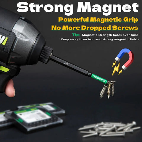 Anti Slip PH2 Impact Driver Bits Set 2 Inch Magnetic S2 Steel With Laser Etched Micro Slip Grip showing magnetic grip on screws