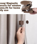 10 Pcs Magnetic Curtain Clips Closure Magnets For Indoor Outdoor Curtains No Light Leakage On Patio Gazebo Cabana Dark Brown Easy Install And Gentle On Curtains shown installed on fabric