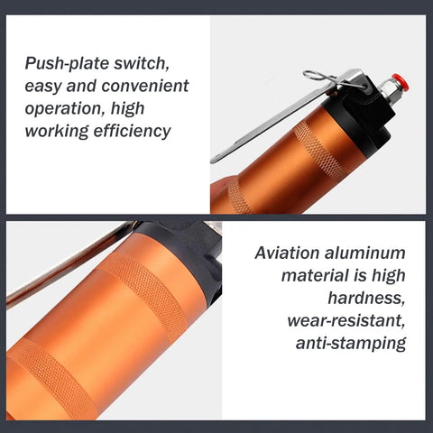 Heavy Duty No Brainer Pneumatic Wire Terminal Crimper For Electrical Connectors showing push-plate switch and aviation aluminum handle.
