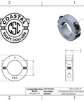 Technical drawing of Two Piece Shaft Collar Set 1 Inch Bore Clamp Split Aluminum 2024 Aluminum Alloy 2 Pack with dimensions.