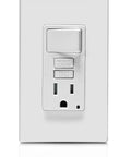 Front view of GFCI Outlet With Built-In Switch Combo 15 Amp Tamper-Resistant Self Test LED Indicator Light White GFSW1-W