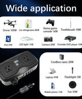 200W Car Power Inverter 12V Dc To 110V Ac With Dual Ac Outlets And Quad Usb Charging Ports Featuring Pd 20W Qc 3.0 Fast Charging, showing various devices it powers.