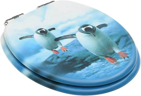 Super Chill Soft Close Toilet Seat Covers With Hella Cozy Flannel Padding Adorable Penguin Design and snug universal fit.