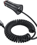MFi Certified USB C Car Charger for iPhone and iPad, 32W Quick Charge With PD 20W And 12W USB, Built In 5 Foot Coiled Lightning Cable