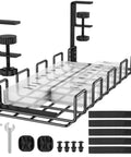 Under Desk Cable Management Tray No Drill Easy Install Steel Wire Organizer with accessories for a clutter-free desk setup