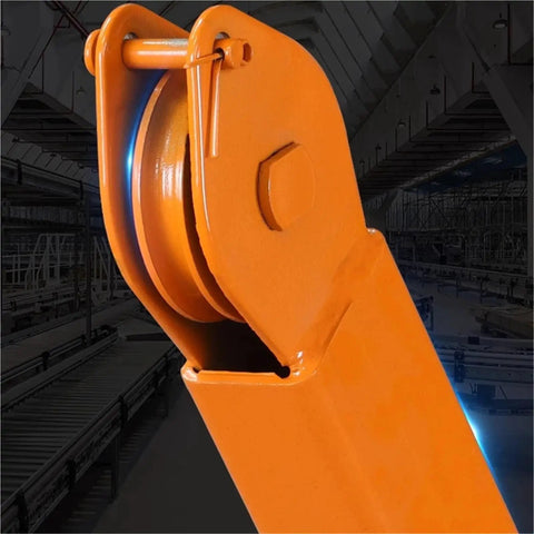 Close-up of the pulley mechanism on the Smooth As Butter Hydraulic Engine Hoist With Foldable Boom.