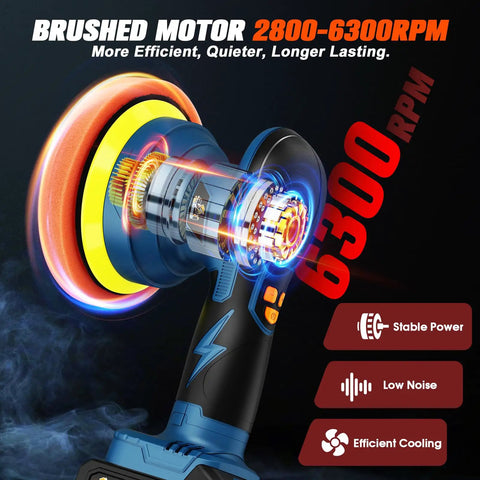 Cordless Dual Action Car Buffer Polisher With 8 Speeds And Two 21V Batteries For Smooth Swirl Free Finishes, motor close-up