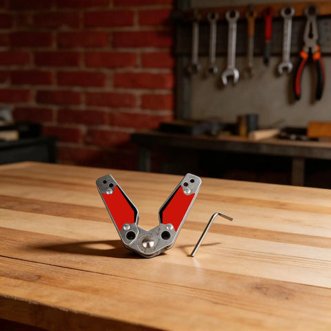 Get Crazy Secure Adjusting Magnetic Welding Positioner Fixture With Hex Wrench And Dual Sided Strong Magnet Design on wooden table.