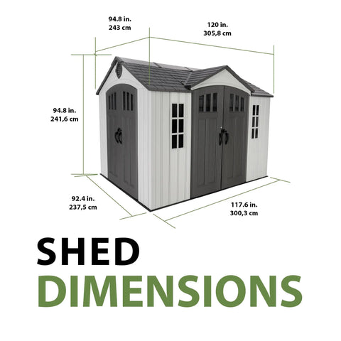 10x8 Ft Gray Resin Outdoor Storage Shed With Dual Entry Doors Weather Resistant Tool Shed dimensions