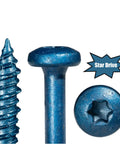100 Pk 3/16 By 2 1/4 Inch Pan Head Masonry Screws Star Socket Self Tapping Concrete Fasteners with star drive design.