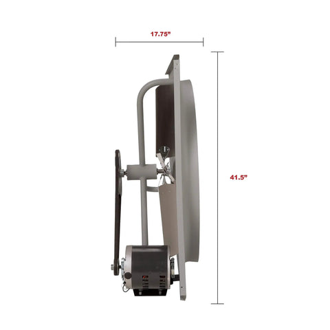 Heavy Duty 36 Inch Belt Drive Commercial Exhaust Fan Built Tough As Nails For Rugged Building Ventilation side view with motor.