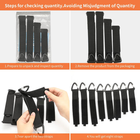 Eight Piece Heavy Duty Cable Organizer Set For Garage And Workshop Storage with durable straps and triangle buckle visible