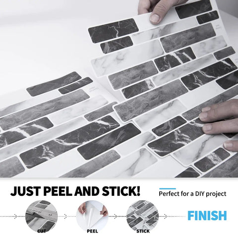 10 Sheet Peel And Stick Backsplash Tiles 12 By 12 Inches Dark Grey Marble Design being applied to wall