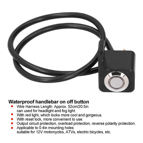 Left Side 12V Handlebar Switch With Red LED Indicator, On Off Toggle For Headlight And Fog Lamp, Reset Lock, Fits 0.4in Mount