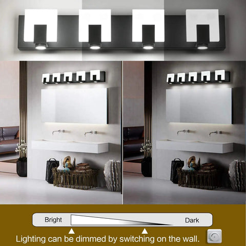 Matte Black Dimmable LED Vanity Lights For Bathroom Above Mirror Kit With Four Fixtures Sleek Bright LED Vanity Lighting Bar Set Easy Install 7249 Mounting Hardware Included