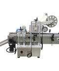 Automatic Desktop Conveyor Roller Labeling Machine For Round Bottles handles various containers with adjustable guide rails.