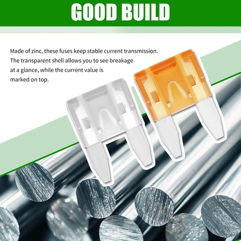 Close-up of a 2A to 35A colored mini blade fuse from the 120Pcs Car Mini Blade Fuse Assortment Kit With Heavy Grip Puller Wrench.