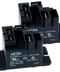Close-up of two black 832AW-1A-F-C1 24VDC Relay 240VAC General Purpose Relay 30A modules for industrial control.