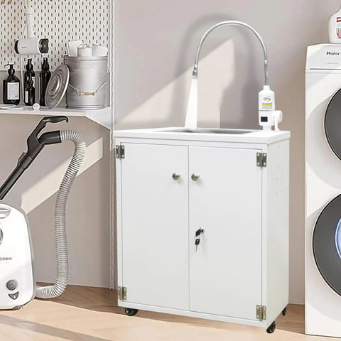 Portable Mobile Hand Wash Station With Hot Water And Temperature Control Self Contained Sink Unit 24x18x39 Inches 110V Power