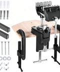 Heavy Duty 360 Degree Swivel Bench Gun Vise With Dual Table Clamps And No Sweat Zero Drill Mounting, showing components and clamps.