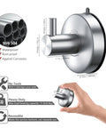 Shower Suction Cup Hooks Set Of 2 Brushed Nickel Stainless Steel SUS 304 Towel And Loofah Hooks Holds Towels Up to 15 Pounds
