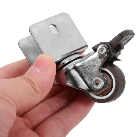 Close-up of a heavy duty one inch swivel caster wheel with U shaped bracket, perfect for smooth rolling in drawers and cabinets.