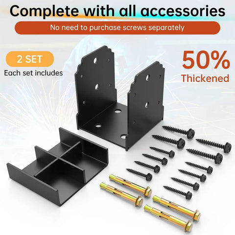 Heavy Duty 4X4 Post Base Anchor For Concrete With Reinforced Bottom Bracket set including two bases, screws, and installation hardware.