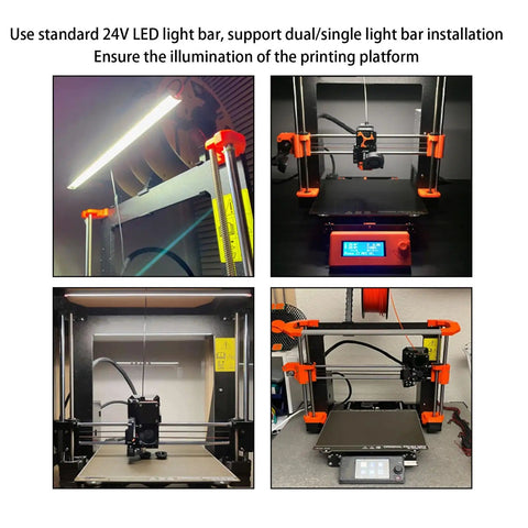 2 Pack 24V Dual Color LED Light Strips For MK4 3D Printer Enclosure With bright frame and top lighting installation