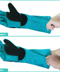 Heavy Duty Animal Handling Gloves For Training Dogs Cats Birds Snakes Parrots Lizards Reptiles Bite Proof Protection With Seventeen Point Seven Inch Leather Gloves Blue Grip Ready Anti Scratch For Safer Handling