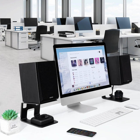 Desktop Speaker Stands With Vibration Absorption Pads, Heavy Duty Pair Supports Up To 40lbs, Tilt 5 Degrees for Crisper Sound