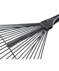 Heavy Duty Metal Leaf Rake With 24 High Carbon Tines And Fiberglass Handle For Leaves, Debris, And Thatching In Lawns And Gardens.