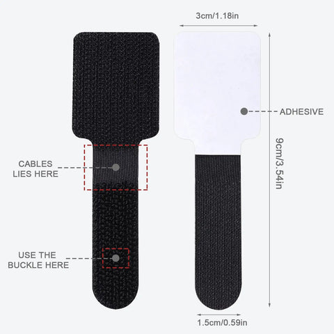 100 Pcs Self Adhesive Hook And Loop Cable Ties For Desk And Home Office Adjustable Cord Organizer dimensions display