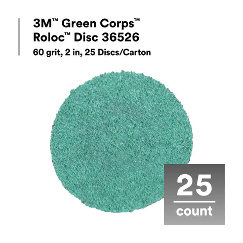Green Corps Roloc Disc 80 Plus Grit 2-Inch Quick Change Discs Pack Of 25 Heavy Duty For Grinding Coating Removal Fast Cutting Paint Removal Weld Dressing Now, displayed as a single green disc.