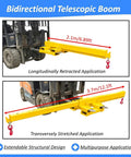 Heavy Duty Forklift Jib Crane 3 Ton Capacity Telescopic Boom Hoist showing retracted and stretched positions for versatile use.