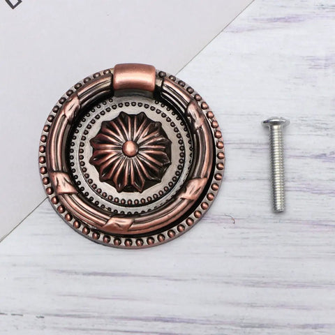 5 Pack Round Vintage Cabinet Drawer Pull Handles With Red Bronze Finish Dope Vintage Look 47mm Diameter Single Hole Metal