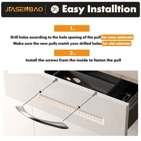Illustration showing installation of 10 Pack Brushed Nickel Cabinet Pulls 5 Inch Arch Twisted Silver Handles on a drawer.