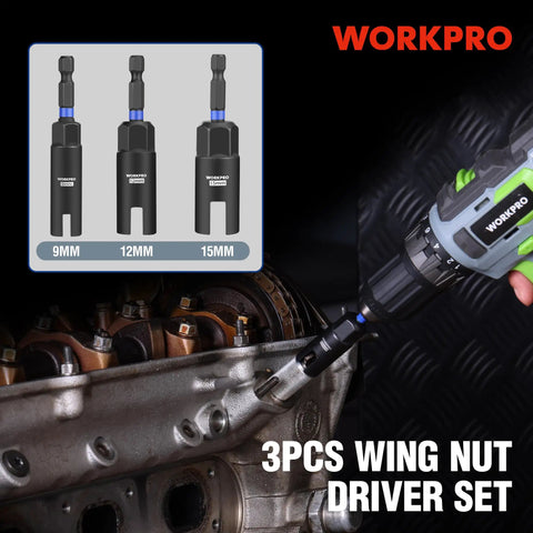 Wing Nut Driver Set Three Piece With 9mm 12mm And 15mm Bits, One Quarter Inch Hex Shank Nut Driver Socket For Wing Nuts