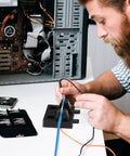 Man using Six Piece Wire Welding Fixture Set For Soldering, Hands Free Wire Holder For MIG TIG And Spot Welding on electronics