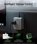 6 Outlet Wall Surge Protector With 2 USB A Ports, Wall Mountable Power Hub shown plugged into wall near computer.