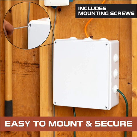 Outdoor Electrical Junction Box 12 x 10 x 4.8 Inch Weatherproof Dustproof Waterproof Enclosure mounted on wooden wall