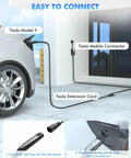 Badass Nacs Ev Extension Cord Boasts Sweet 50 Amp Heavy Duty Build Perfect For Tesla 240v Level 2 Charge Up 21 Ft seen connecting to Tesla Model Y.