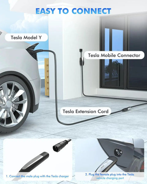 Badass Nacs Ev Extension Cord Boasts Sweet 50 Amp Heavy Duty Build Perfect For Tesla 240v Level 2 Charge Up 21 Ft seen connecting to Tesla Model Y.
