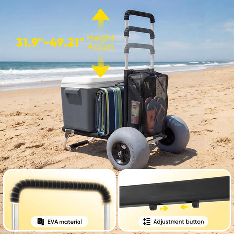 Beach Wagon With 12 Inch Massive Wheels For Sand And All Terrain Hauling, Heavy Duty Foldable Cart With Balloon Tires on beach