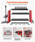 Power Tool Organizer With Charging Station And 3 Tier Drill Storage, Four Drill Slots And Side Pegboard, Built In Eight Outlet Power Strip For Garage Workbench And Workshop, Wall Mounted Tool Rack For Quick Grab And Easy Access with assembly instructions