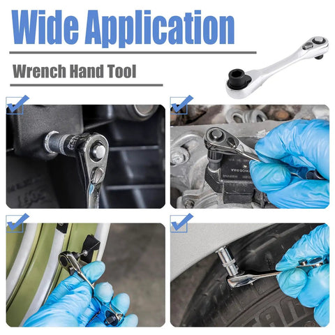 Mini 72-Tooth One Quarter Inch Ratchet Wrench With Dual Head Hex Bit Holder And Square Drive in use